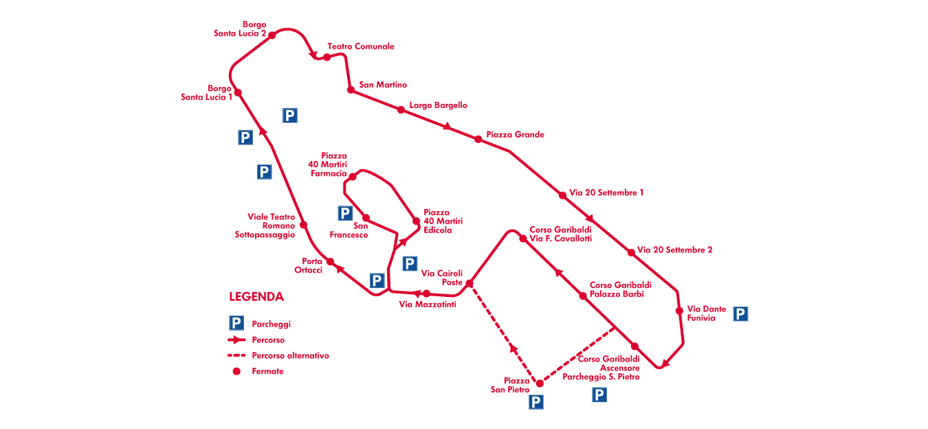 Navetta gratuita centro storico di Gubbio - mappa delle fermate